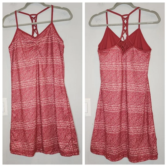 Prana Elixir Racerback Dress Crushed Cran Sumatra Pink Red Built In Bra Medium - Picture 16 of 16